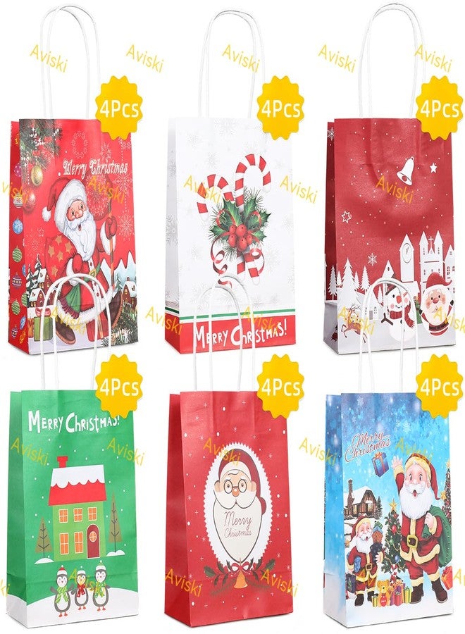 Aviski 24PCS Christmas Assorted Styles Bags Kraft Paper Goodie Bags with Handles, Cute Prints for Xmas Gift Wrapping Party Supplies - Image 2